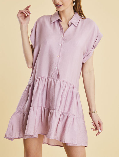 Robe courte coupe carrée style chemise - rose - 1