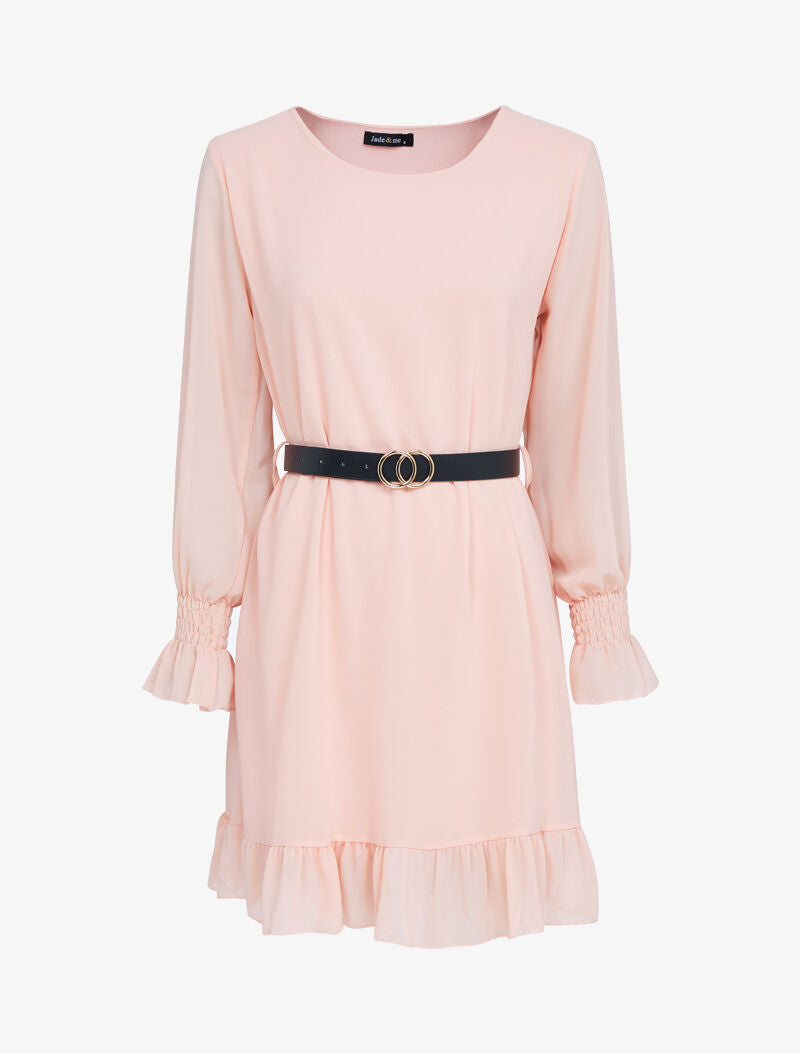 Robe en voile à bords volantés - rose - 1