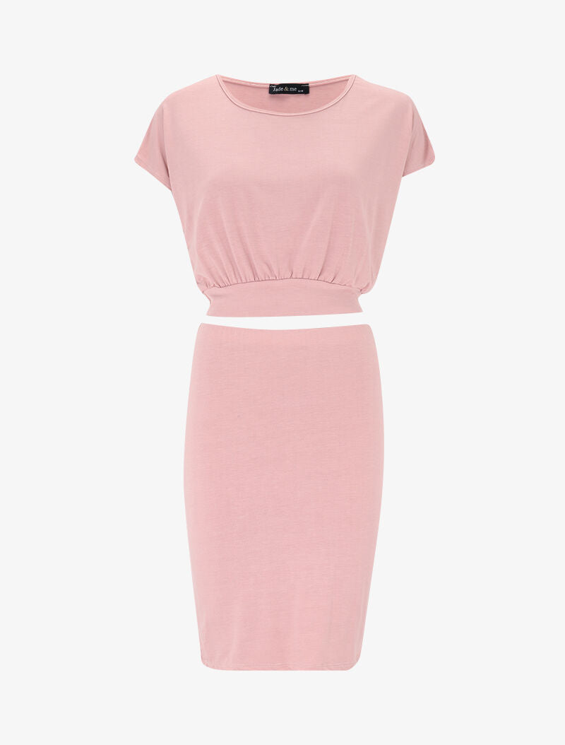 Ensemble crop top et jupe - rose - 1