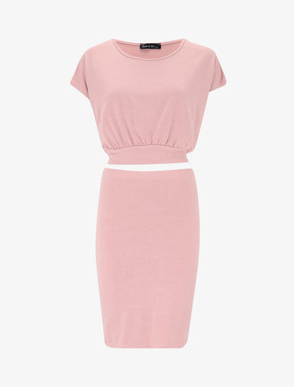 Ensemble crop top et jupe - rose - 1