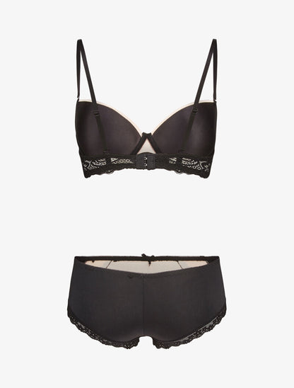 Ensembles en dentelle à shorty ajouré - nude/noir - 2