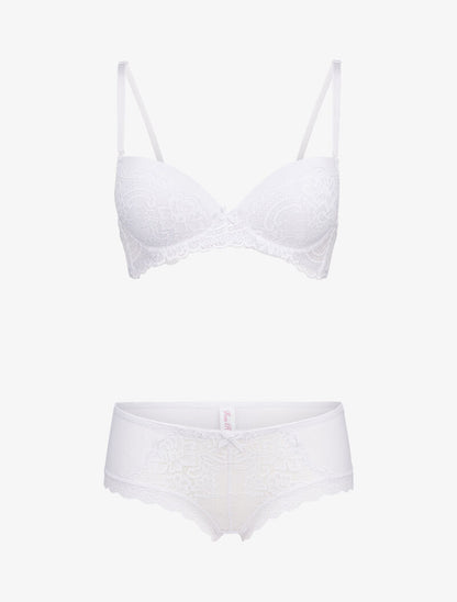 Ensembles en dentelle à shorty ajouré - blanc - 1