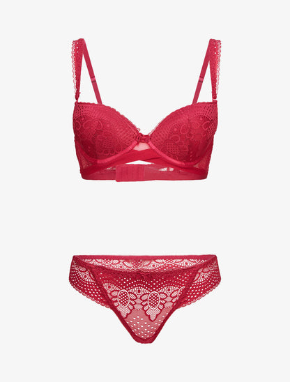 Ensembles à bretelles à bords dentelle - cerise - 3