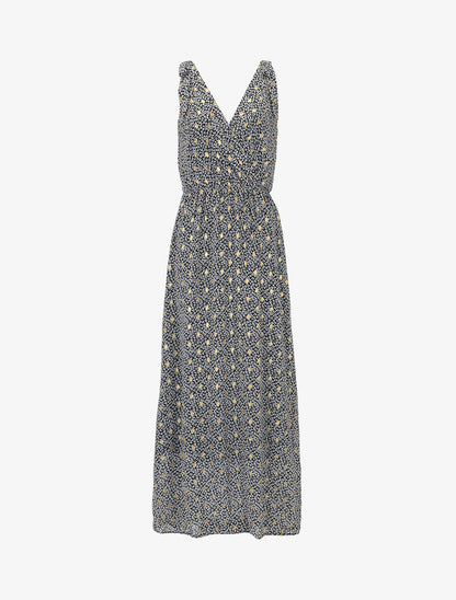 Robe longue à imprimé fleurs abstraites - noir - 1