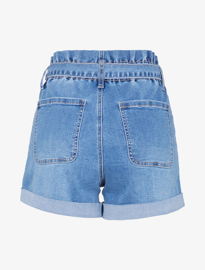 Short à taille empire et poches plaquées - bleu denim - 4