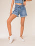 Short ceinturé et à plis - bleu denim - 1