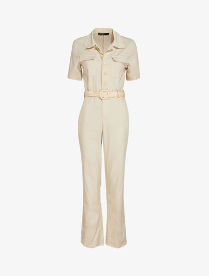 Combinaison à ceinture contrastante - beige - 1