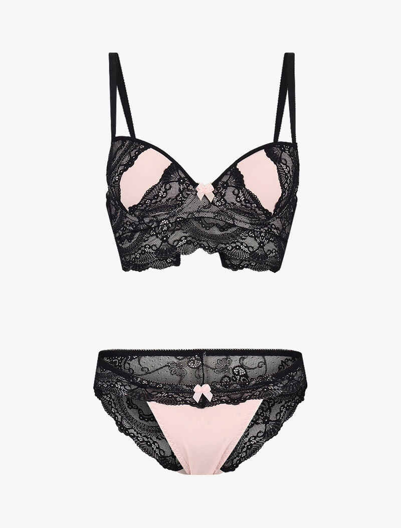 Ensemble à dentelle superposée - rose - 3