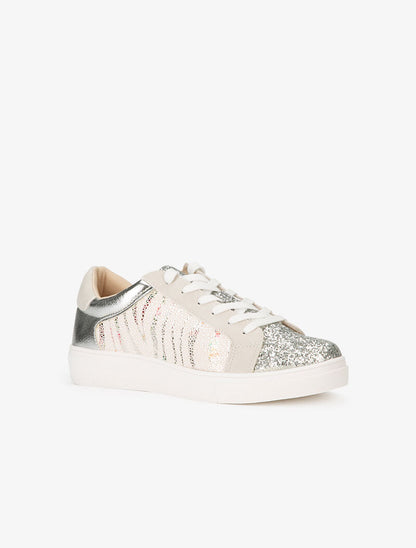 Sneakers à zébrures brillantes et paillettes - argent - 2