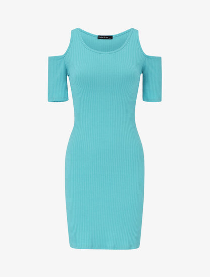 Robe côtelée à épaules nues - turquoise - 2