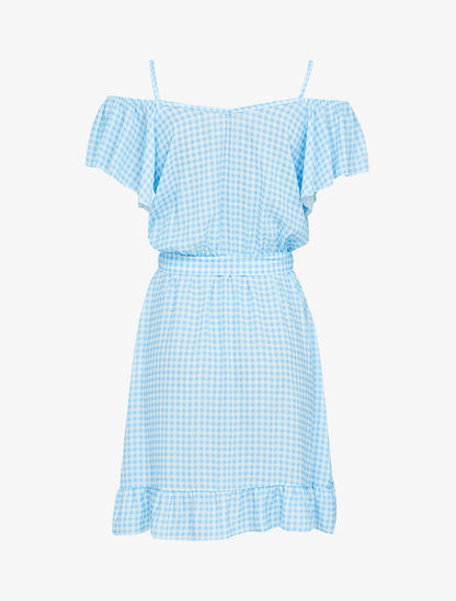 Robe imprimée à épaules nues - bleu ciel - 2