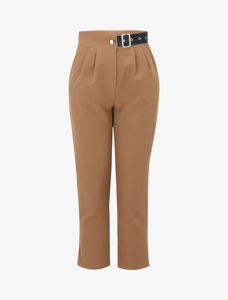 7/8 Hose mit stylisiertem Gürtel - Kamel