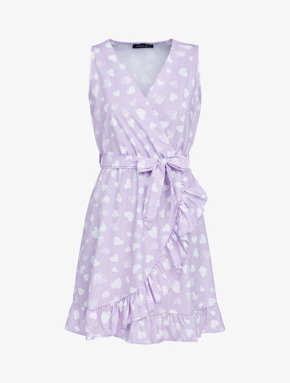 Robe à imprimé coeurs et volants - lilas - 1