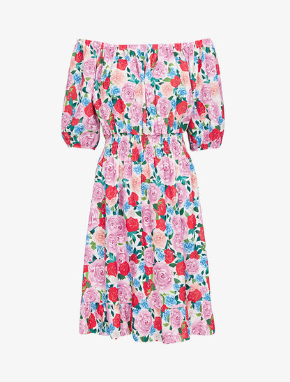 Robe imprimée à col bardot - ecru - 2