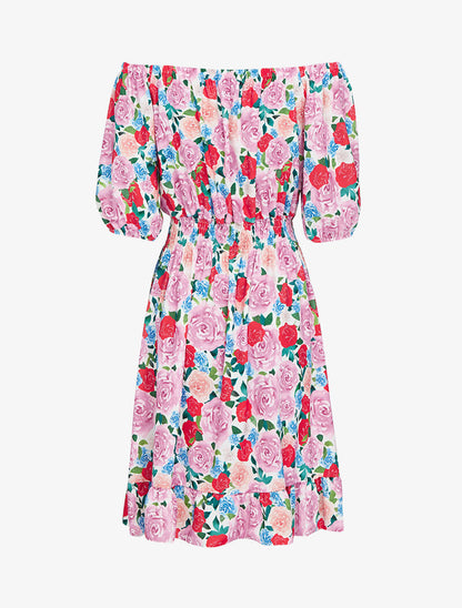 Robe imprimée à col bardot - ecru - 3