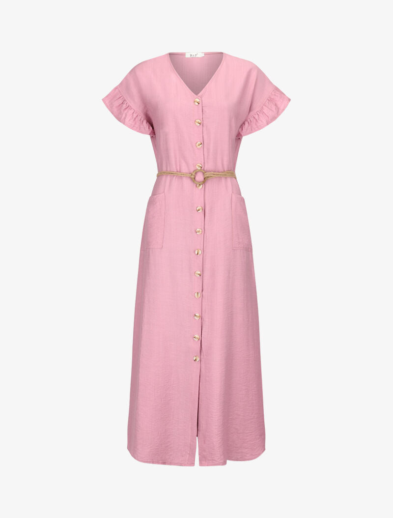 Robe longue fluide à boutonnage - rose - 3