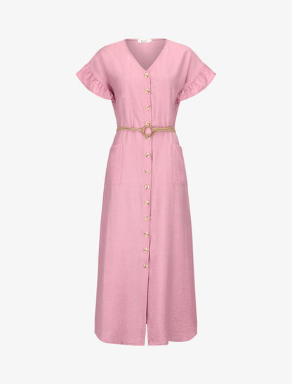 Robe longue fluide à boutonnage - rose - 3