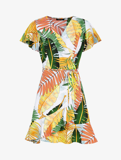 Robe style portefeuille à imprimé estivale - ecru - 3