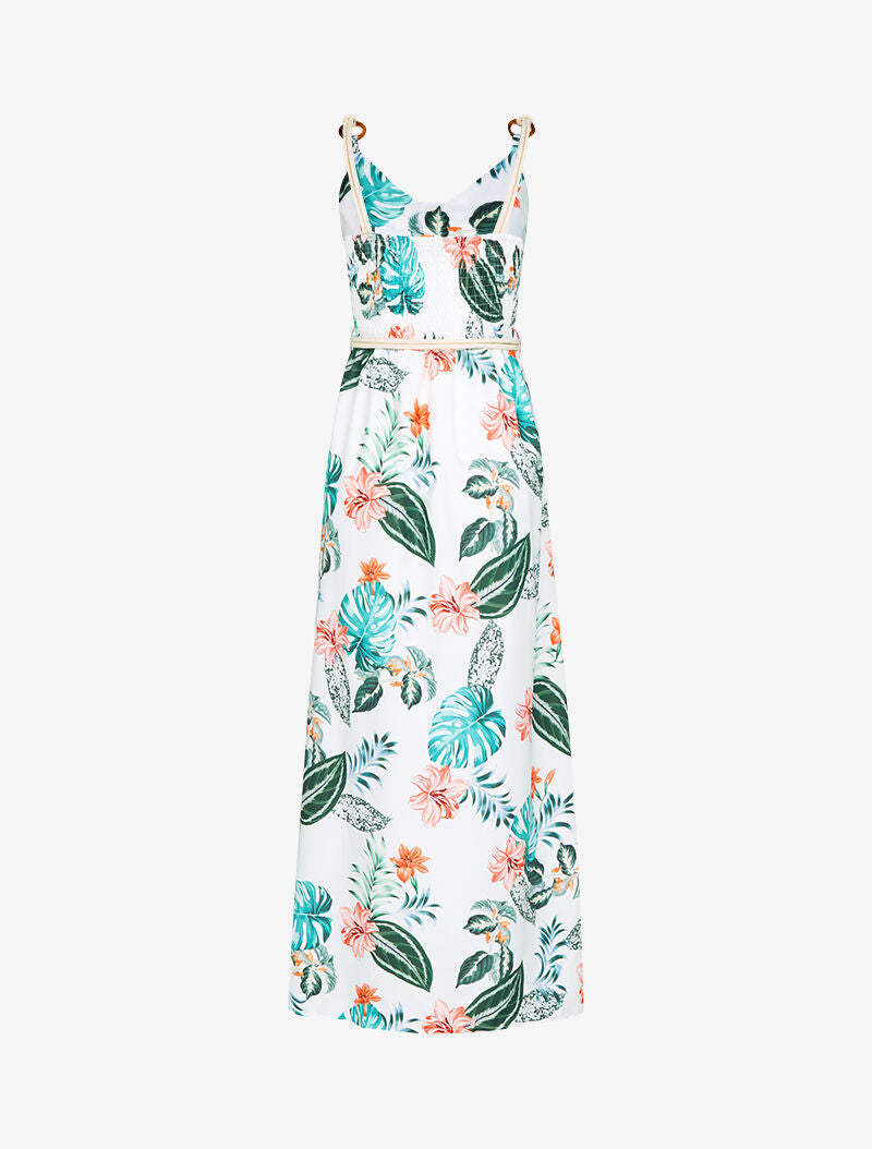 Robe longue imprimée à bretelles en cordelettes - ecru - 2