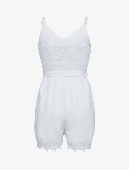 Combishort fluide en coton à bord dentelle - blanc - 2
