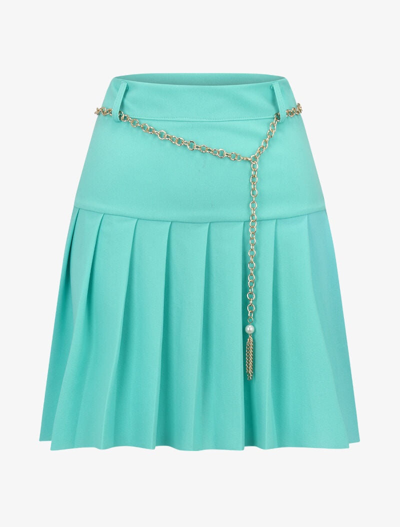 Jupe gaufrée à ceinture chaîne - vert menthe - 1