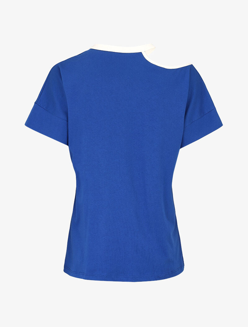 T-shirt floqué et encolure à découpe - bleu roi - 2