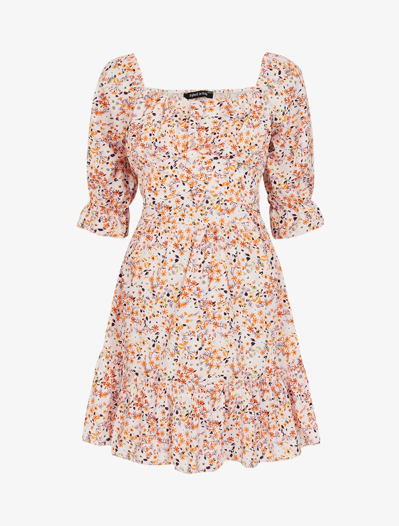 Robe fleurie à poitrine soulignée - rose - 1