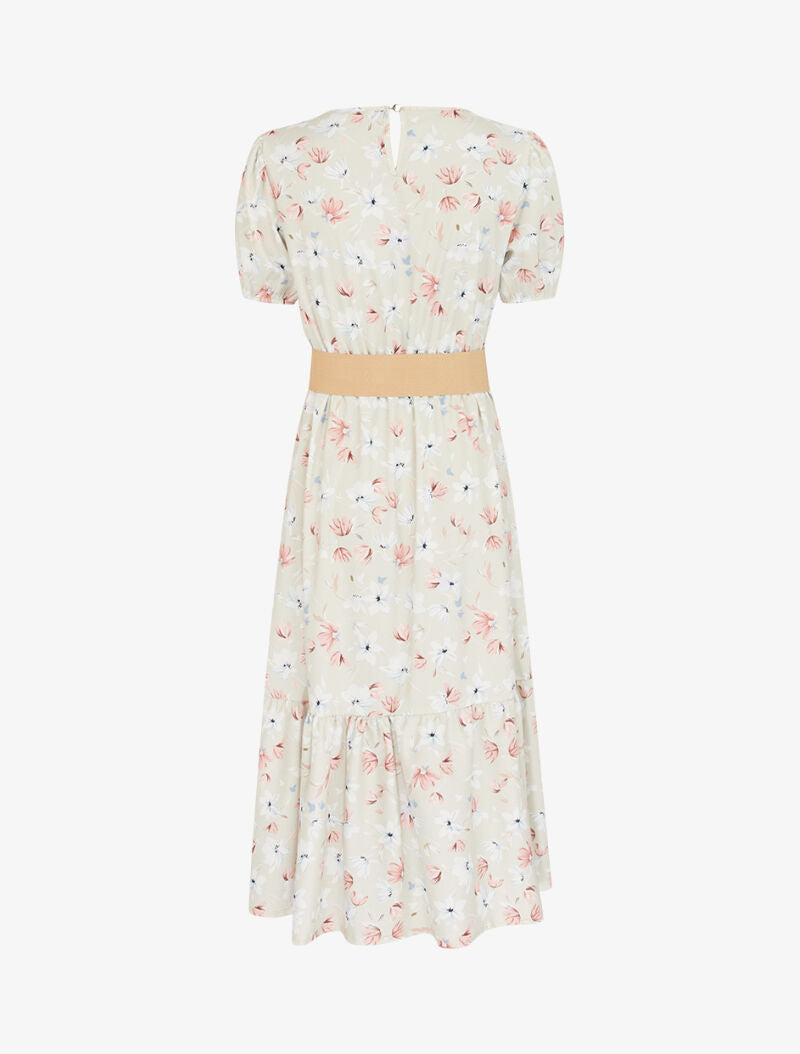 Robe fleurie à manches ballon - beige - 2