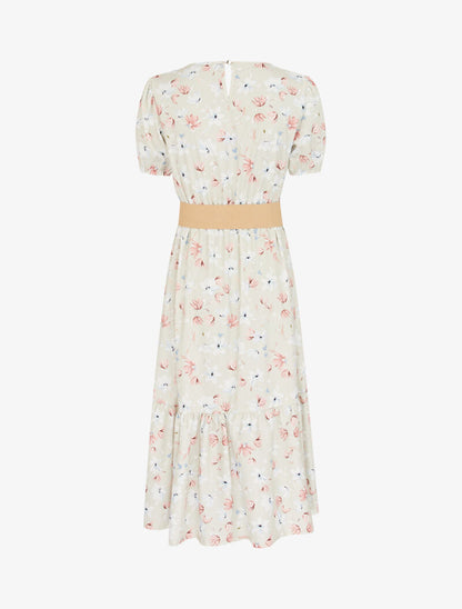 Robe fleurie à manches ballon - beige - 2