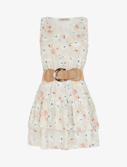 Robe fleurie à volants - beige - 3