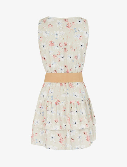 Robe fleurie à volants - beige - 2
