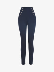 Pantalon taille empire à boutonnière - marine - 3