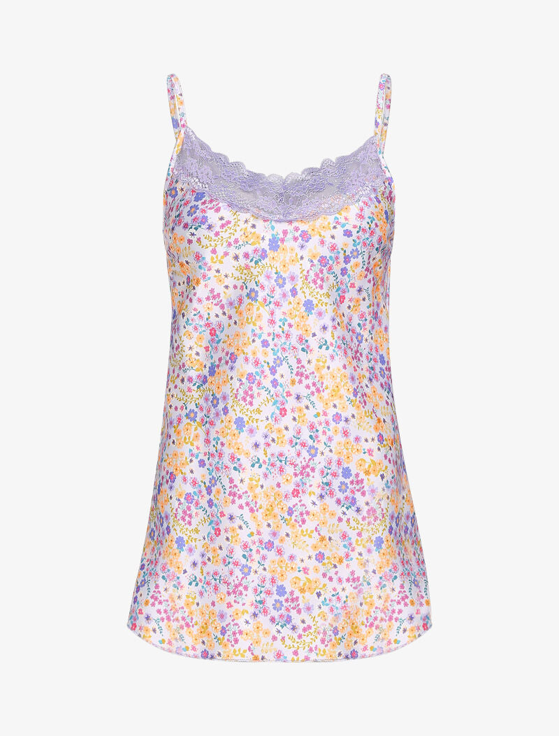 Caraco fleuri à décolleté dentelle - lilas - 2