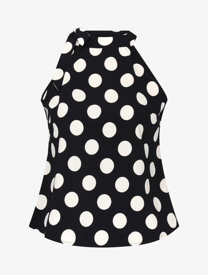 Top à pois avec col à nouer - noir - 1