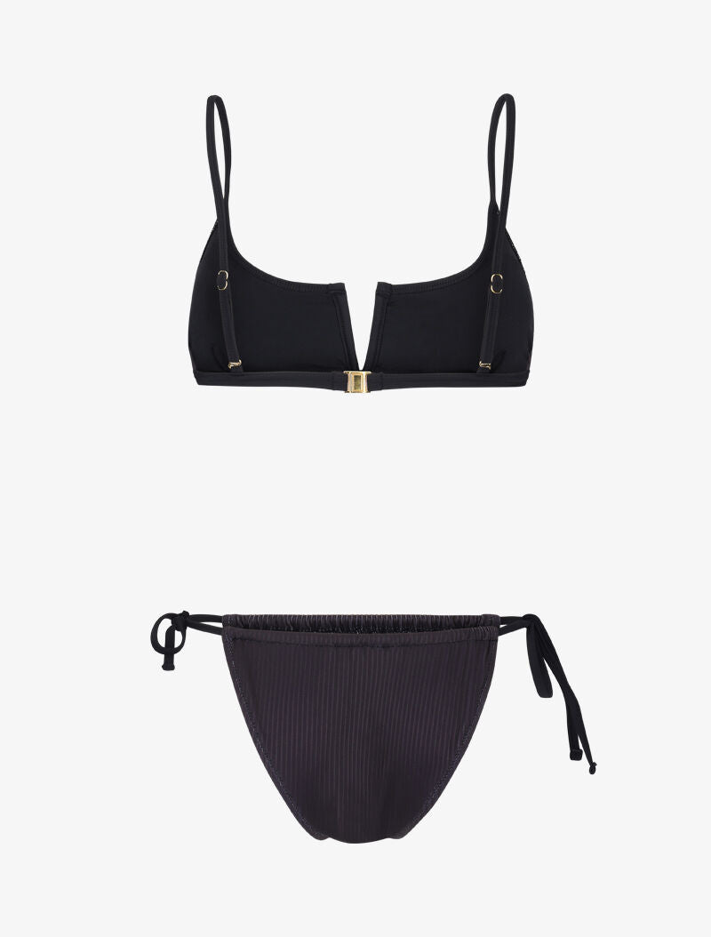 Bikini brassière côtelé à échancrure en V - noir - 2