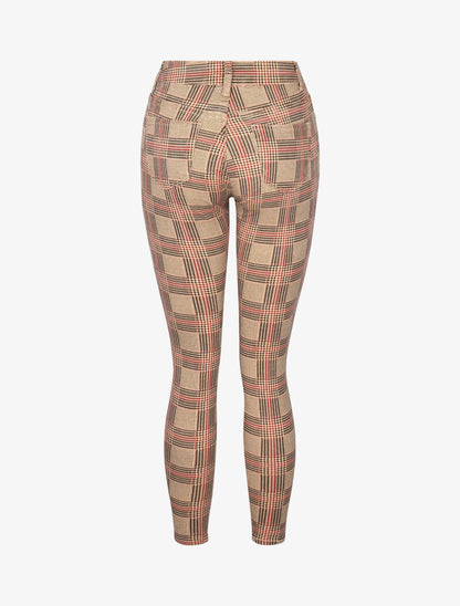 Jean imprimé damier pied de poule coupe skinny - camel - 4