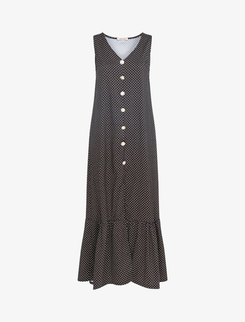 Robe à pois et bord fendu - noir - 1