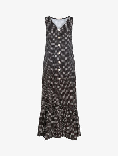 Robe à pois et bord fendu - noir - 1
