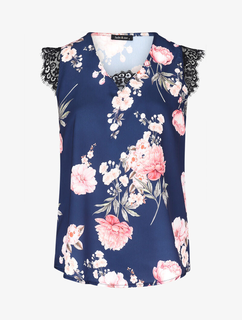 Blouse ample coupe carrée à imprimé fleuri - marine - 3