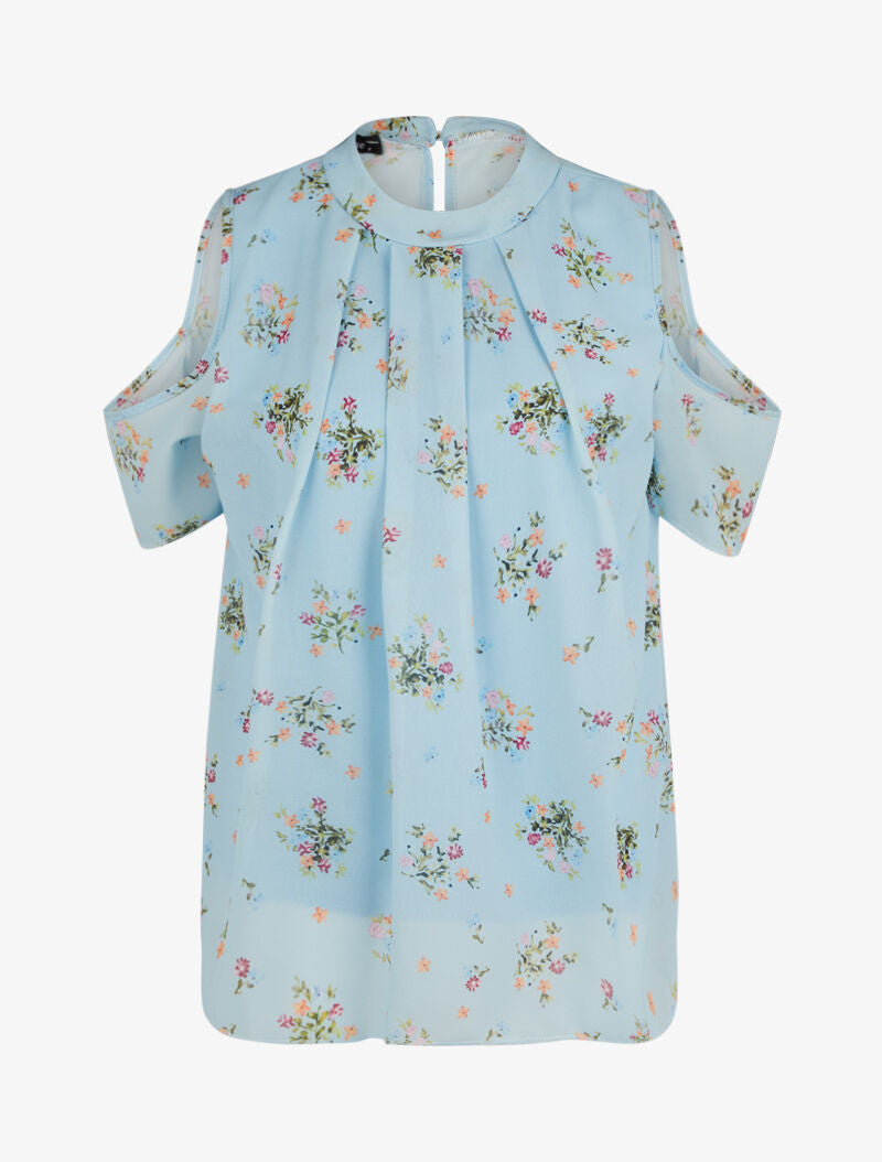 Blouse carrée oversize à découpes - bleu clair - 1