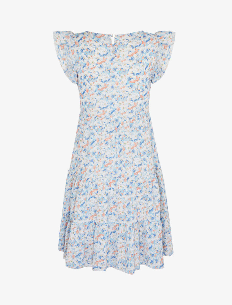 Robe trapèze à épaules volantées - bleu - 3