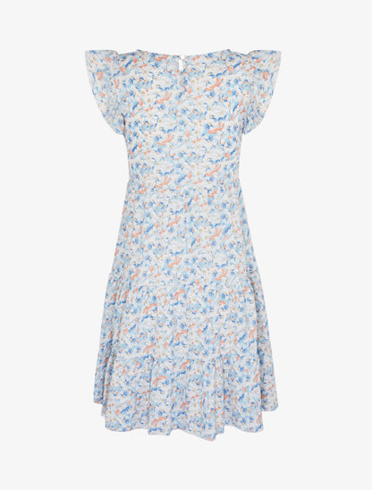 Robe trapèze à épaules volantées - bleu - 3