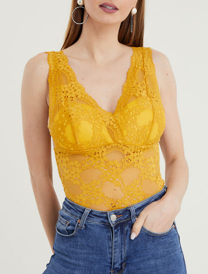 Crop top ajouré en dentelle - jaune - 4