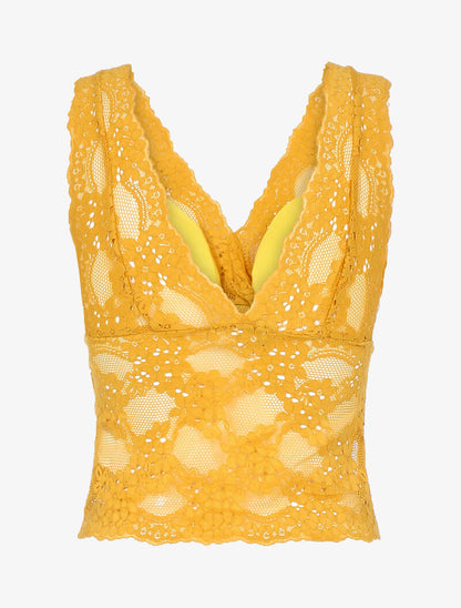 Crop top ajouré en dentelle - jaune - 3