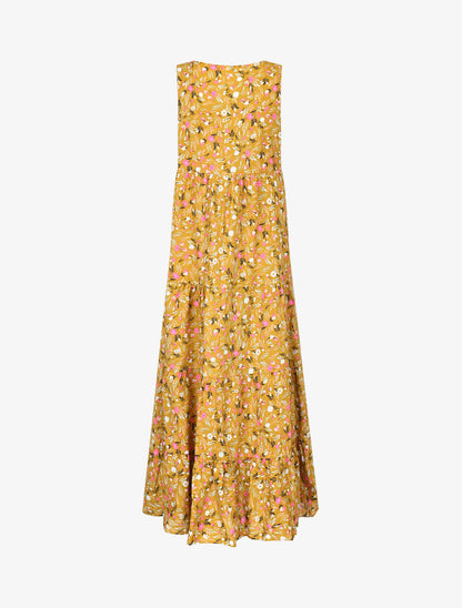 Robe longue coupe trapèze fleuri - moutarde - 2