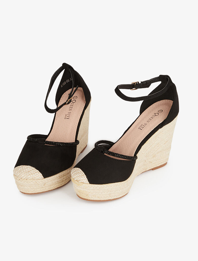 Compensées à lanière strassée - noir - 1