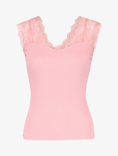 Débardeur à larges bretelles en dentelle - rose - 1