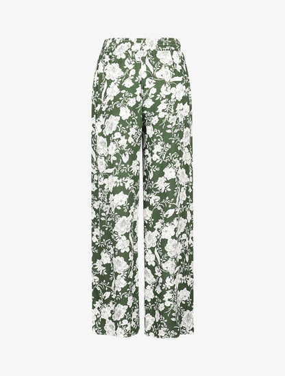 Pantalon fluide à imprimé fleurs contrastantes - vert - 2