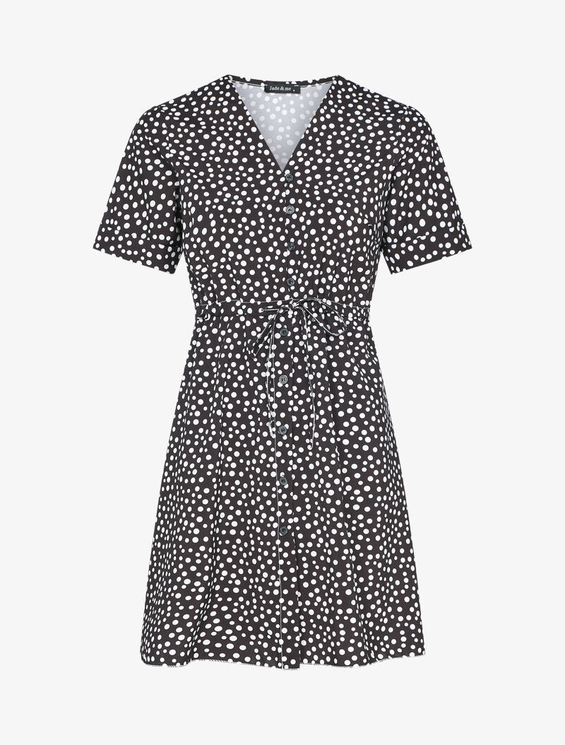 Robe boutonnée imprimé à pois - noir - 3