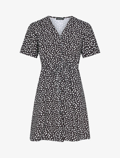 Robe boutonnée imprimé à pois - noir - 3